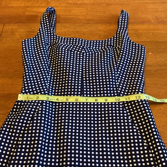 McGinn Womens Size 6 Cora Polka Dot Navy White Mini Tank Dress Structured Square - Picture 13 of 15